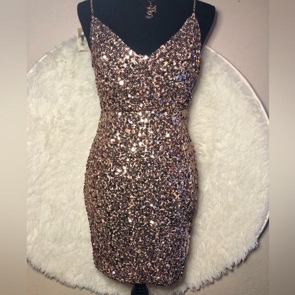 Hello Molly Glittering Bronze Mini Dress size Small - Picture 7 of 16